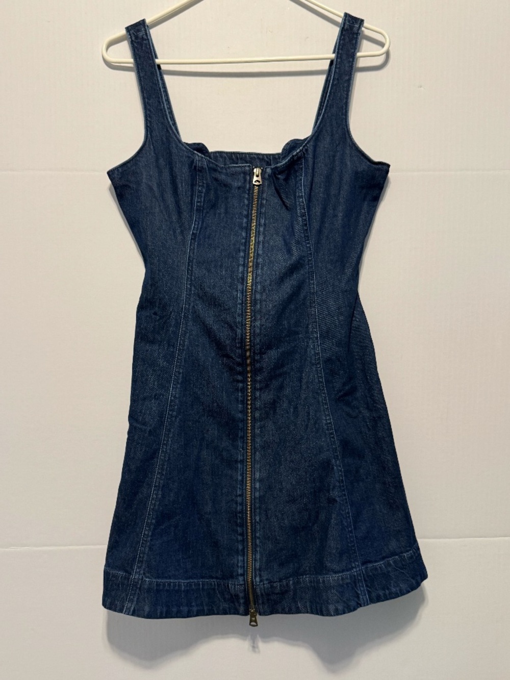 GAP Denim Mini Dress Medium Zip Front Fit & Flare Sleeveless Jean Dress Size M